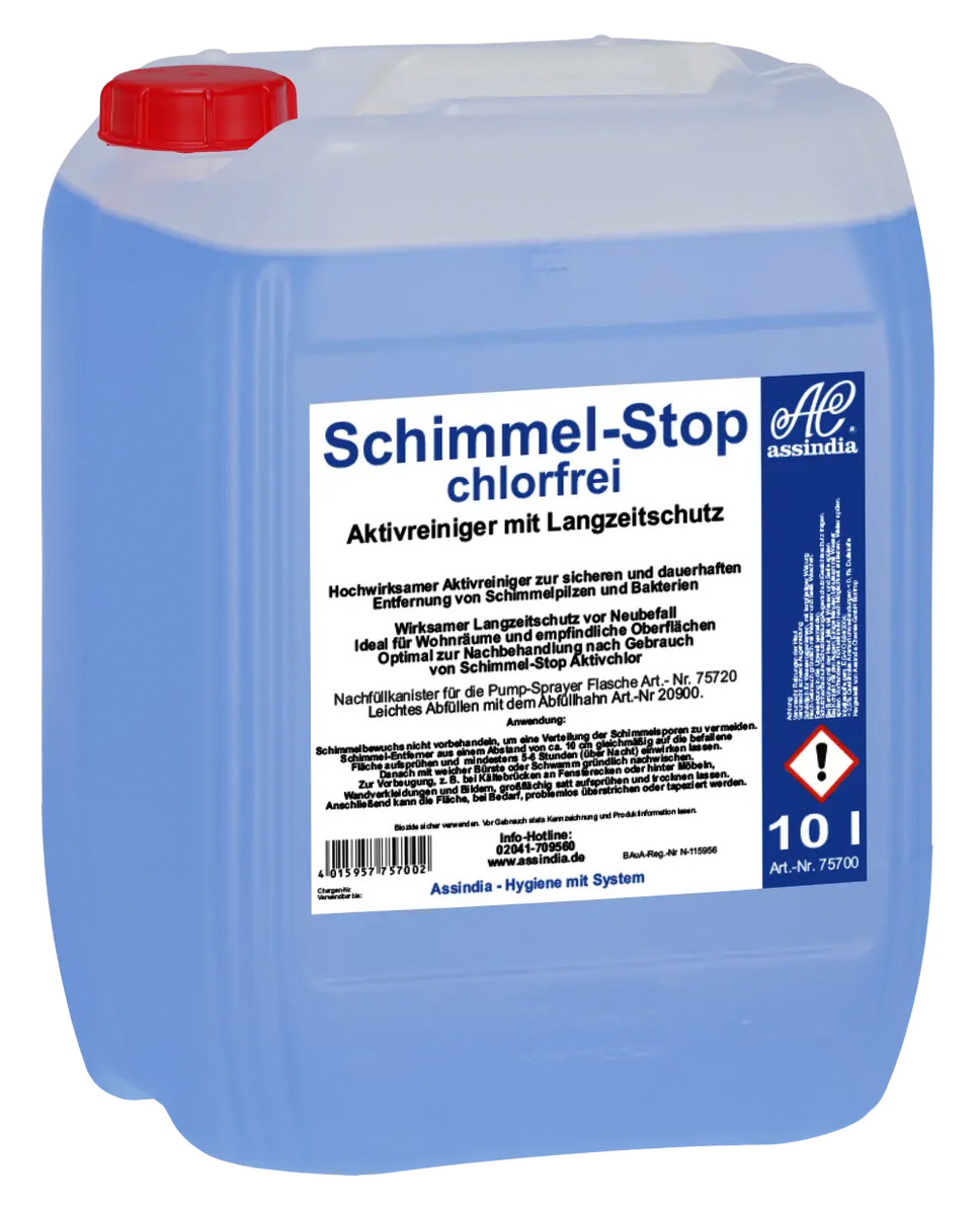 Assindia Schimmel-Stop Chlorfrei – 10l Kanister Schimmelentferner Ohne Chlor